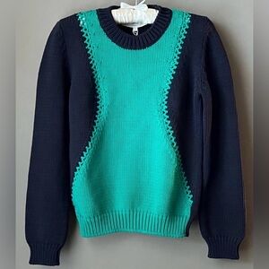 NWT - Vanessa Bruno Athé - Cotton Colorblock Sweater - Marine Blue & Emerald